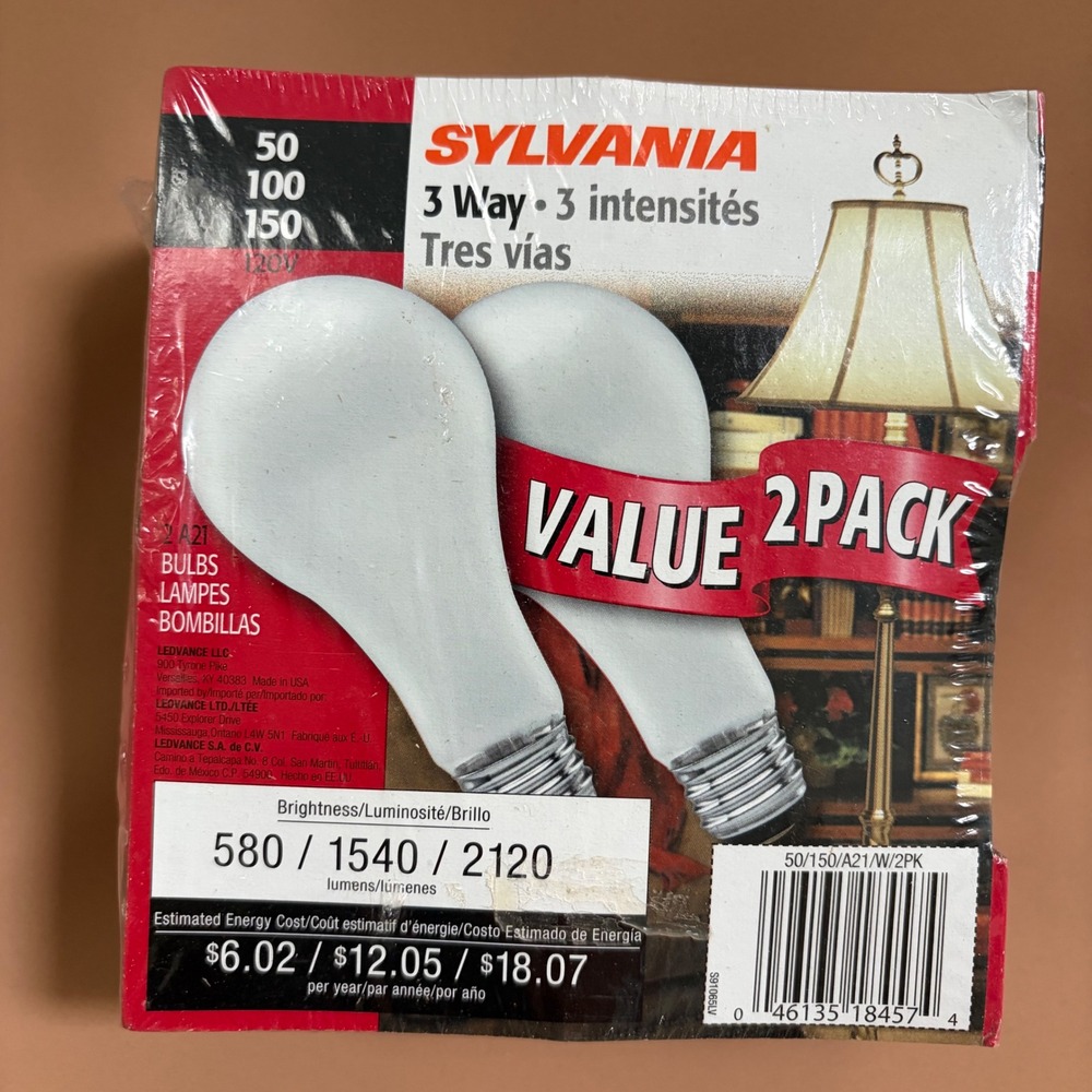 Sylvania 50 100 150 Watt 3 Way A21 Light Bulbs 2 Pack 120V Warm